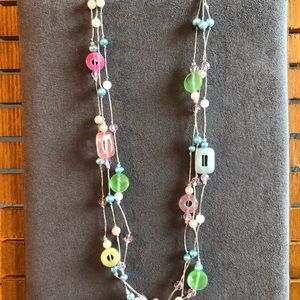 Pastel color and silver beaded necklace fun Easter Spring rainbow bright girly